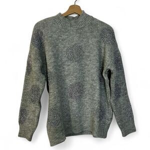 NWT KOTON Sweater in Silver with Metallic polka dots Size M, Party, Holiday